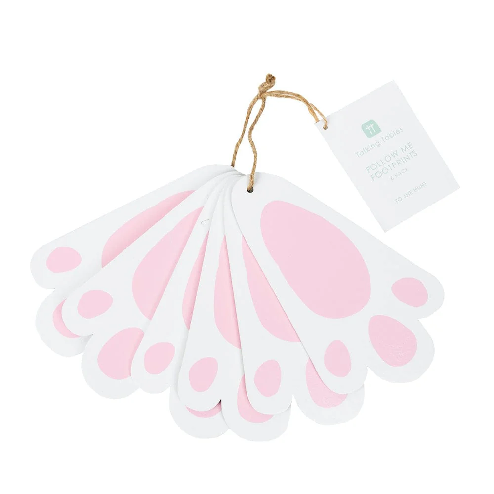 Pink & White Wooden Bunny Footprint Decorations - 6 Pack