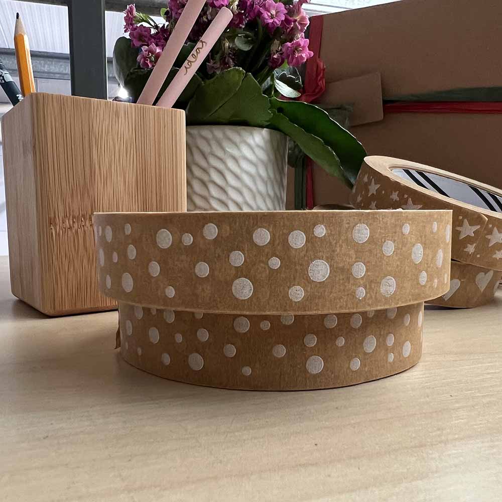 Polka Dot Biodegradable Paper Tape 24mm x 50m - Image 3