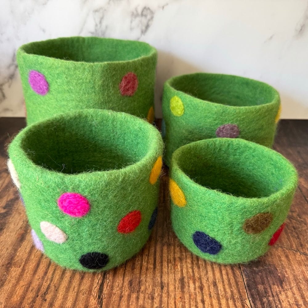 Polka Dot Wool Felt Plant Pot Cover - Emerald Green - Image 2