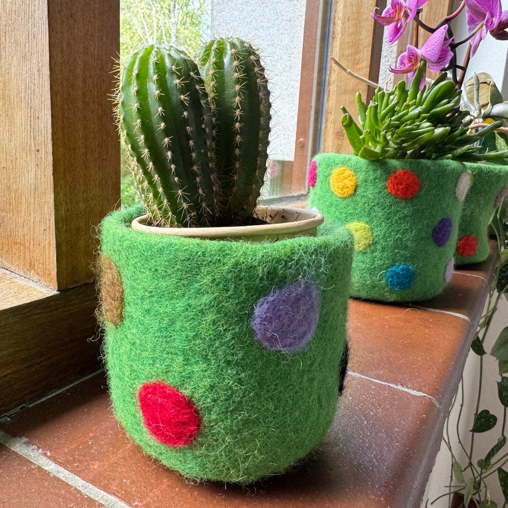 Polka Dot Wool Felt Plant Pot Cover - Emerald Green - Image 4