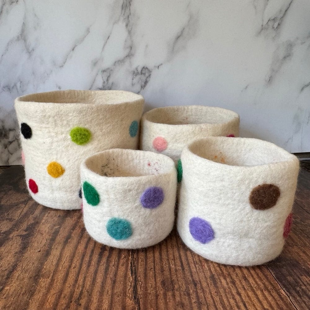 Polka Dot Wool Felt Plant Pot Cover - White - Image 3
