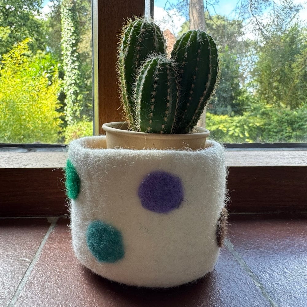 Polka Dot Wool Felt Plant Pot Cover - White - Image 5