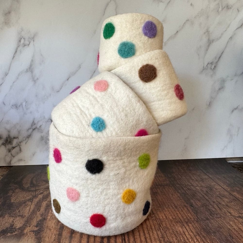 Polka Dot Wool Felt Plant Pot Cover - White - Image 7