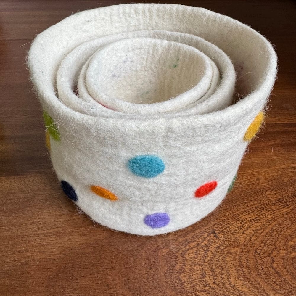 Polka Dot Wool Felt Plant Pot Cover - White - Image 8