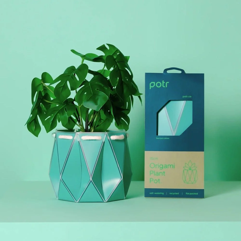 POTR Self Watering Origami Plant Pot - Aqua Blue