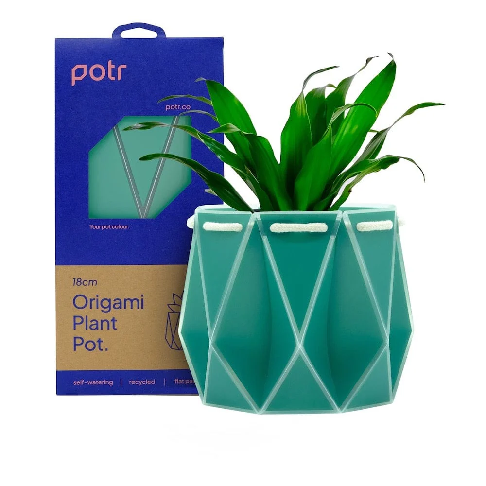 POTR Self Watering Origami Plant Pot - Aqua Blue - Image 2