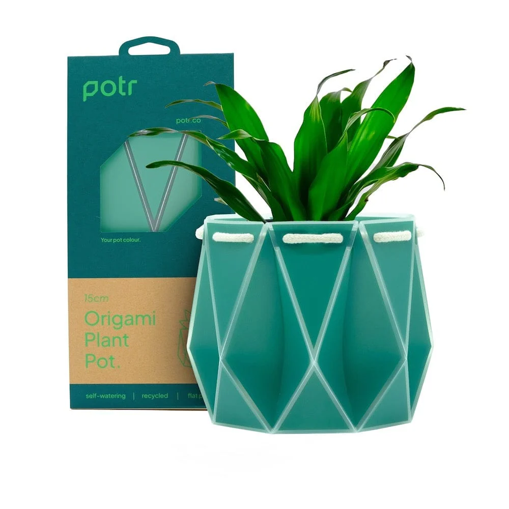 POTR Self Watering Origami Plant Pot - Aqua Blue - Image 3