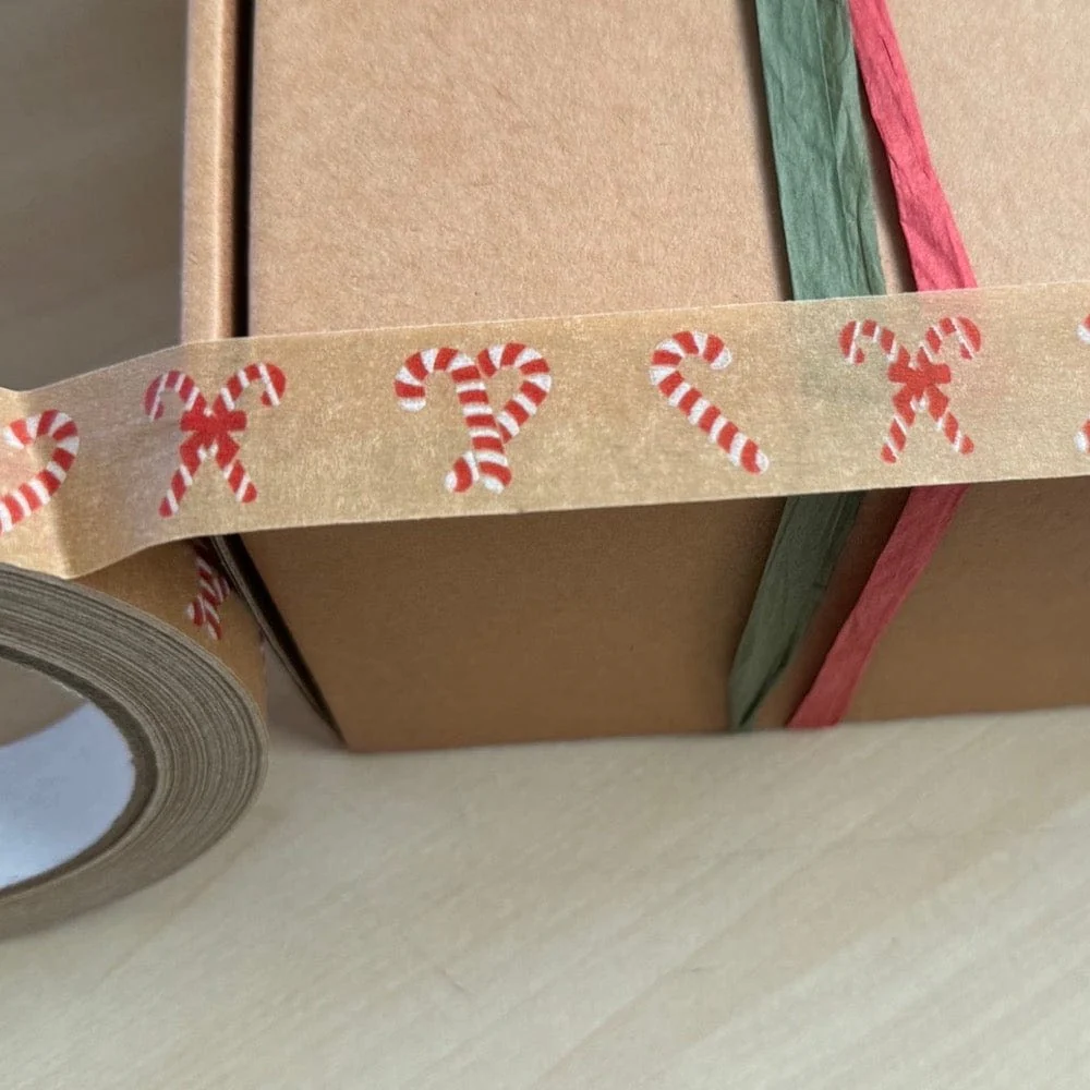 Red & White Festive Paper Tape 24mm x 50m - Image 2