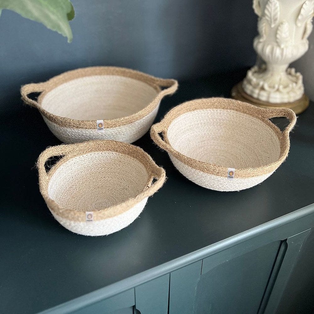 Respiin Jute Handled Bowl Set – Natural/White