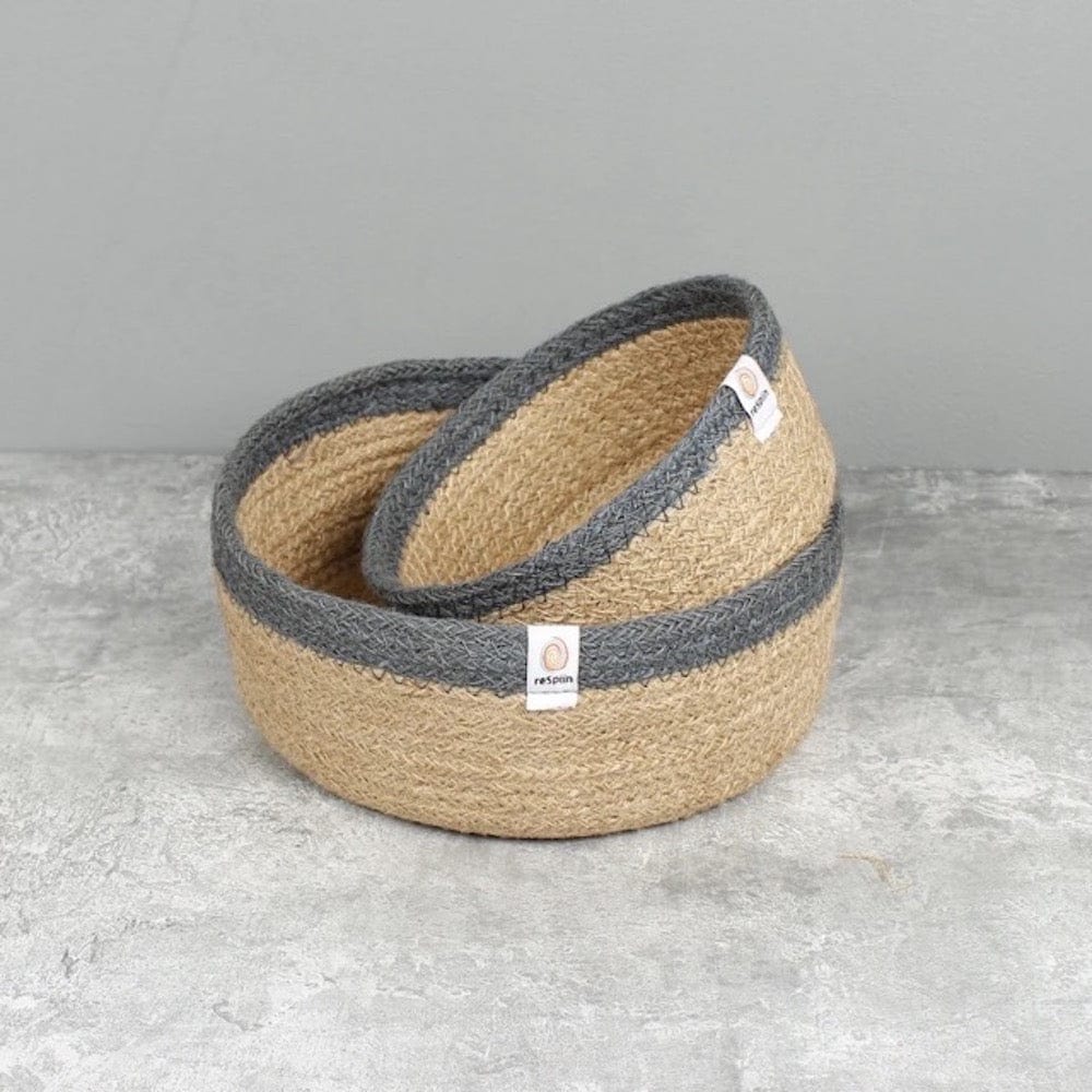 Respiin Shallow Jute Basket - Grey Set of 2 Sizes