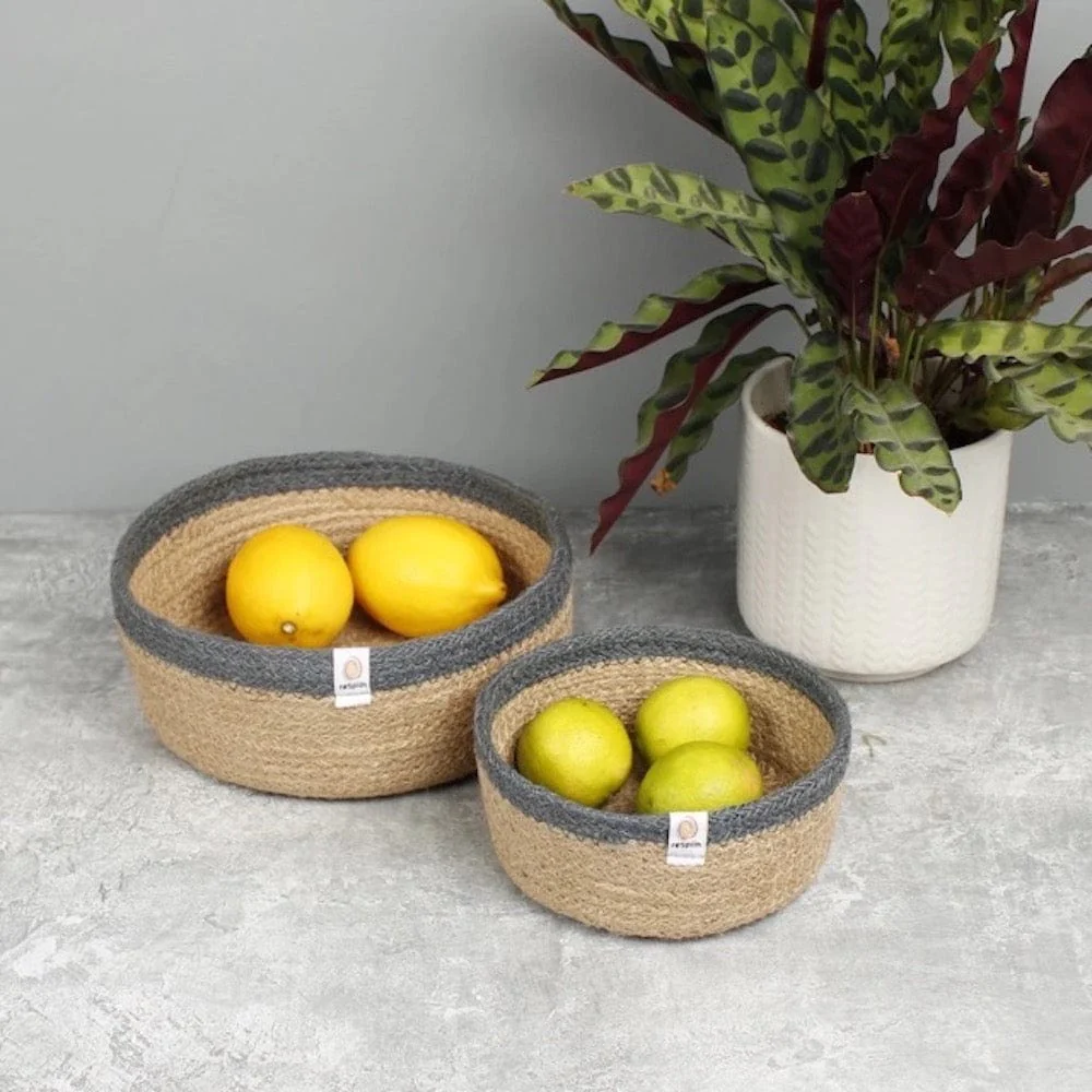 Respiin Shallow Jute Basket - Grey Set of 2 Sizes - Image 2