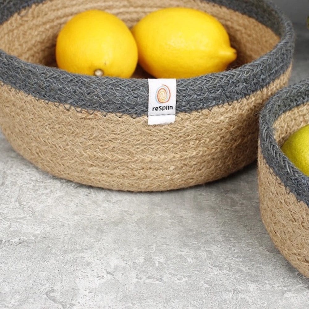 Respiin Shallow Jute Basket - Grey Set of 2 Sizes - Image 5