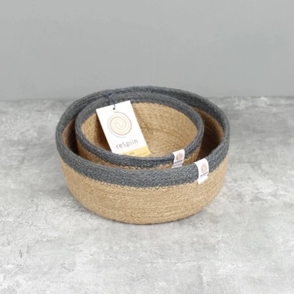 Respiin Shallow Jute Basket - Grey Set of 2 Sizes - Image 9