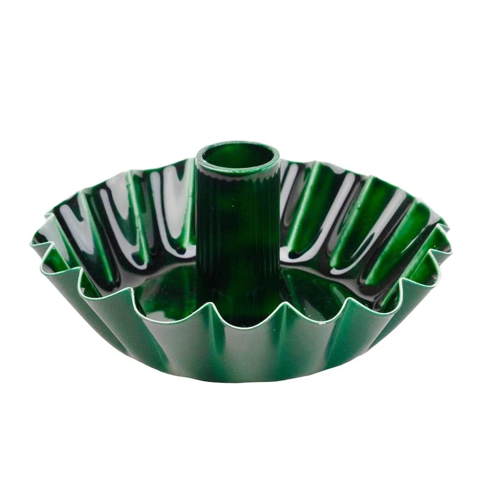 Scalloped Green Metal Dinner Candle Holder