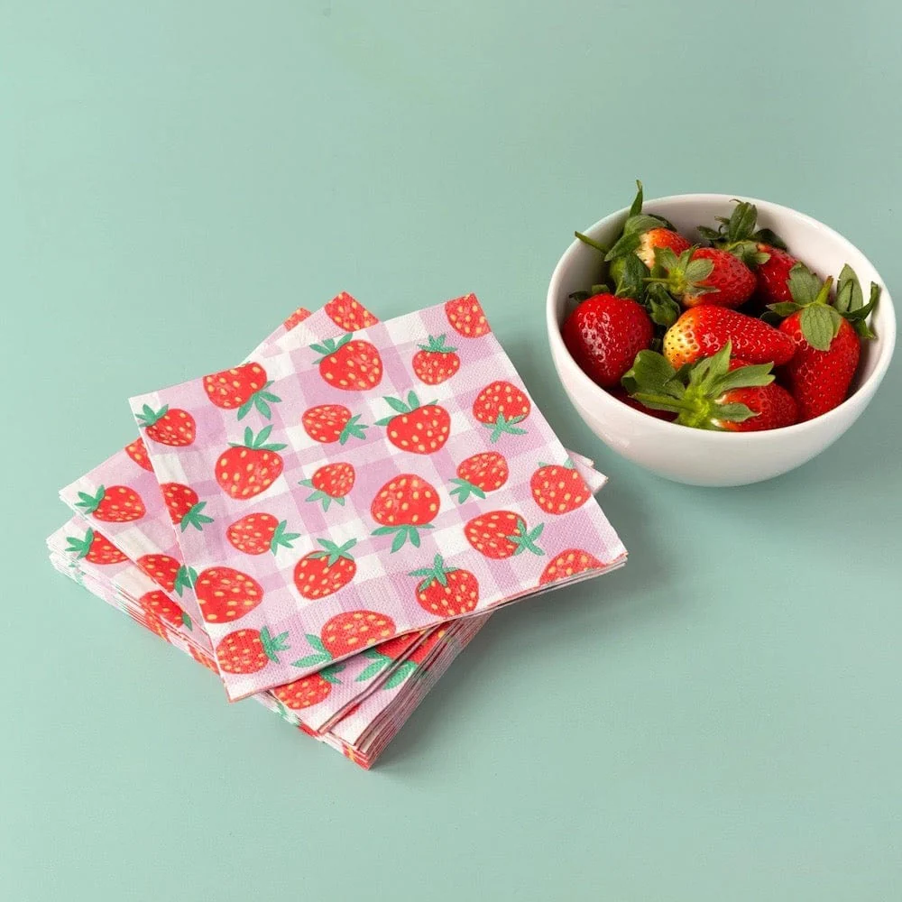 Strawberry Lilac Gingham Paper Napkins - 20 Pack - Image 3