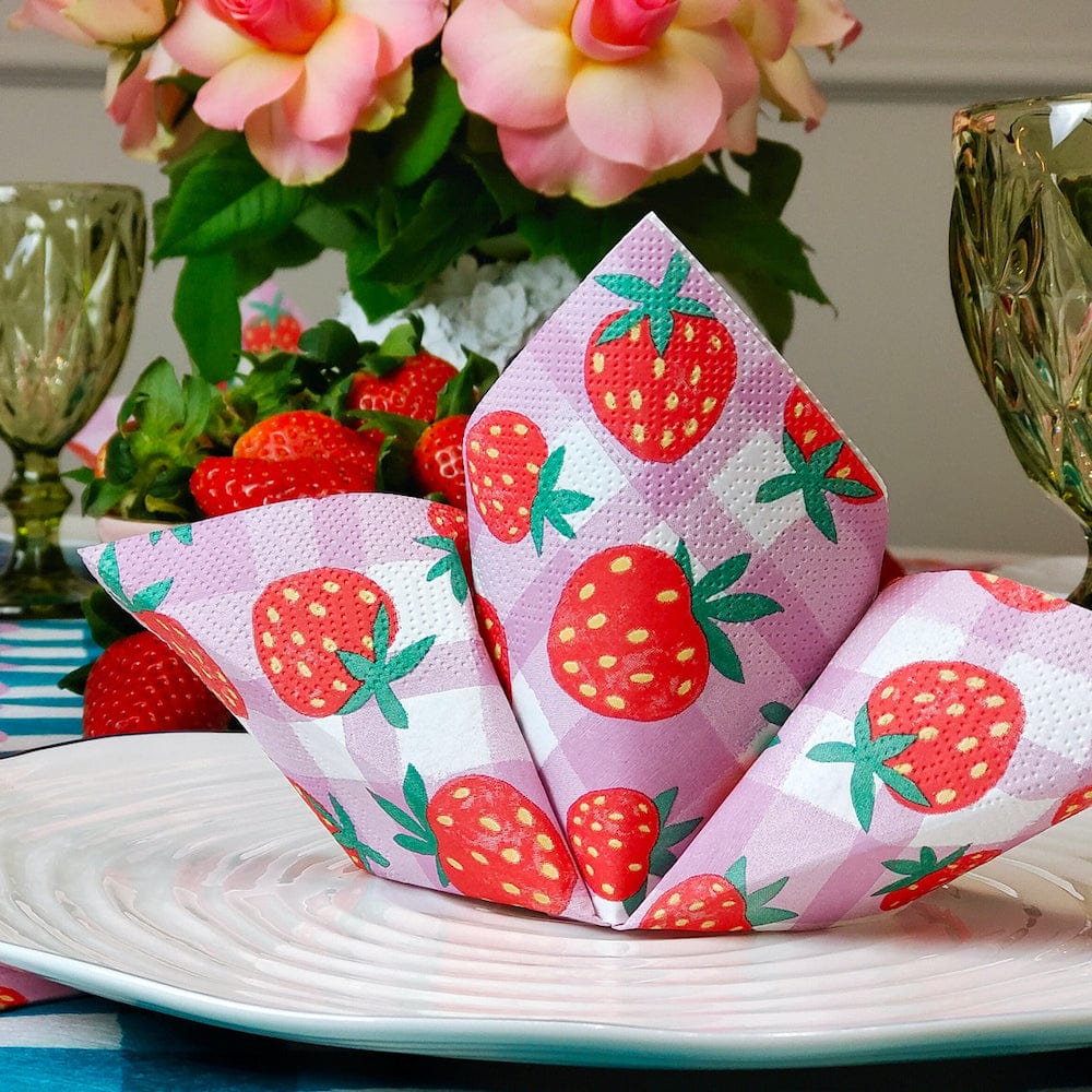 Strawberry Lilac Gingham Paper Napkins - 20 Pack - Image 4