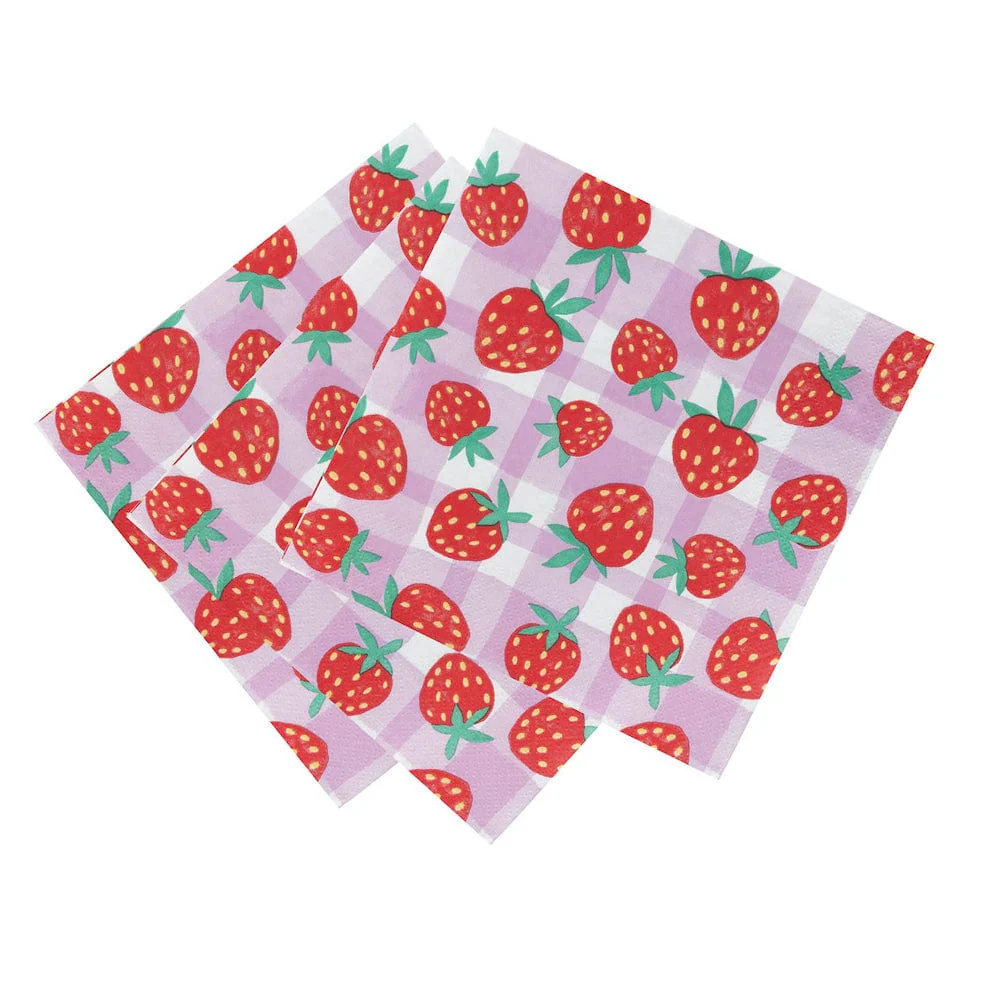 Strawberry Lilac Gingham Paper Napkins - 20 Pack - Image 6