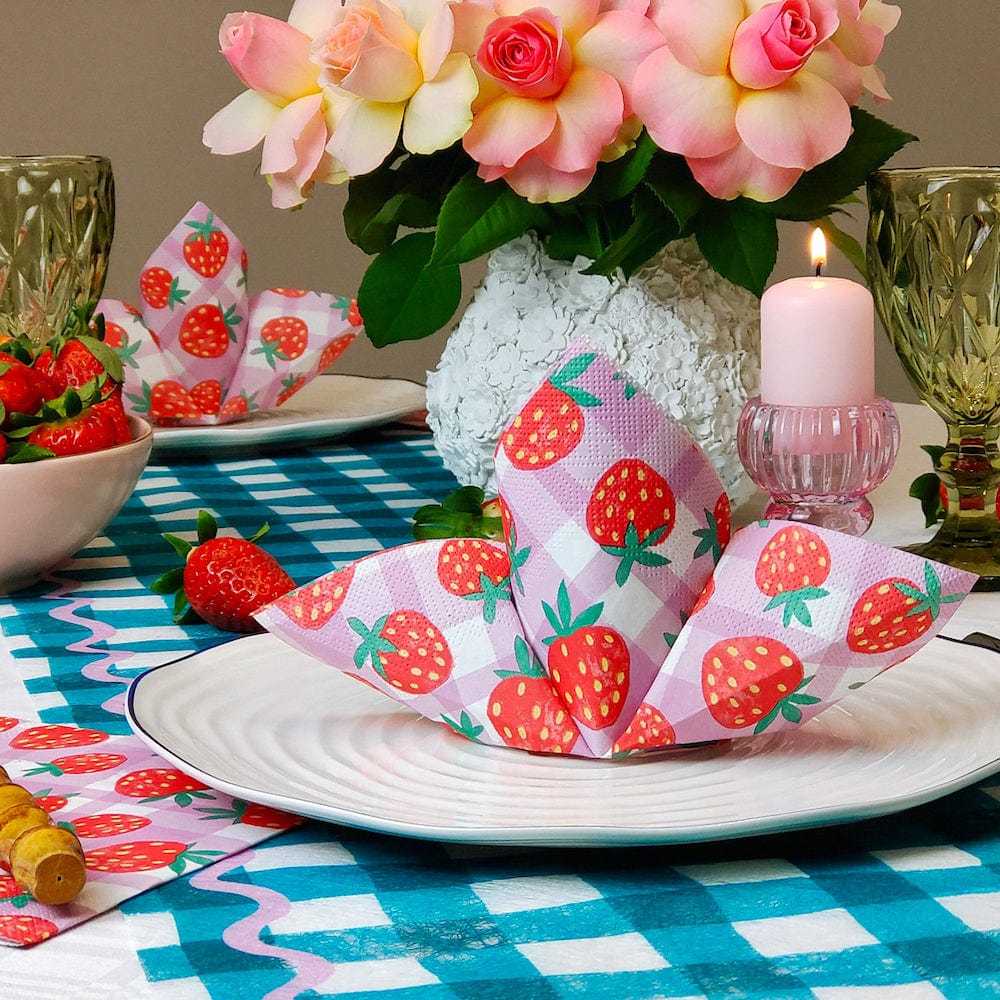 Strawberry Lilac Gingham Paper Napkins - 20 Pack - Image 7