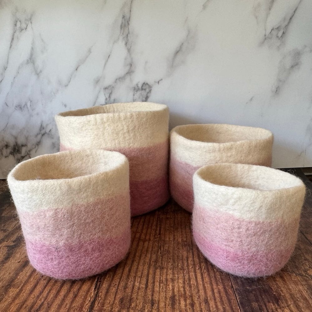 Striped Wool Felt Plant Pot Cover - Pinks