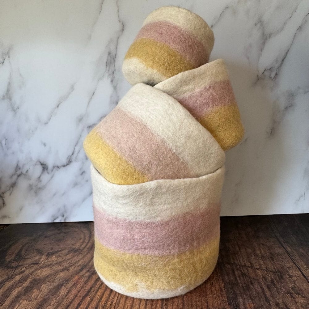 Striped Wool Felt Plant Pot Cover - Yellow & Pink