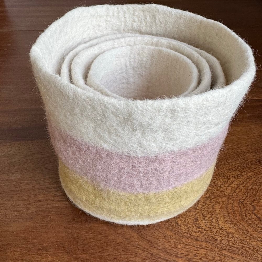Striped Wool Felt Plant Pot Cover - Yellow & Pink - Image 8