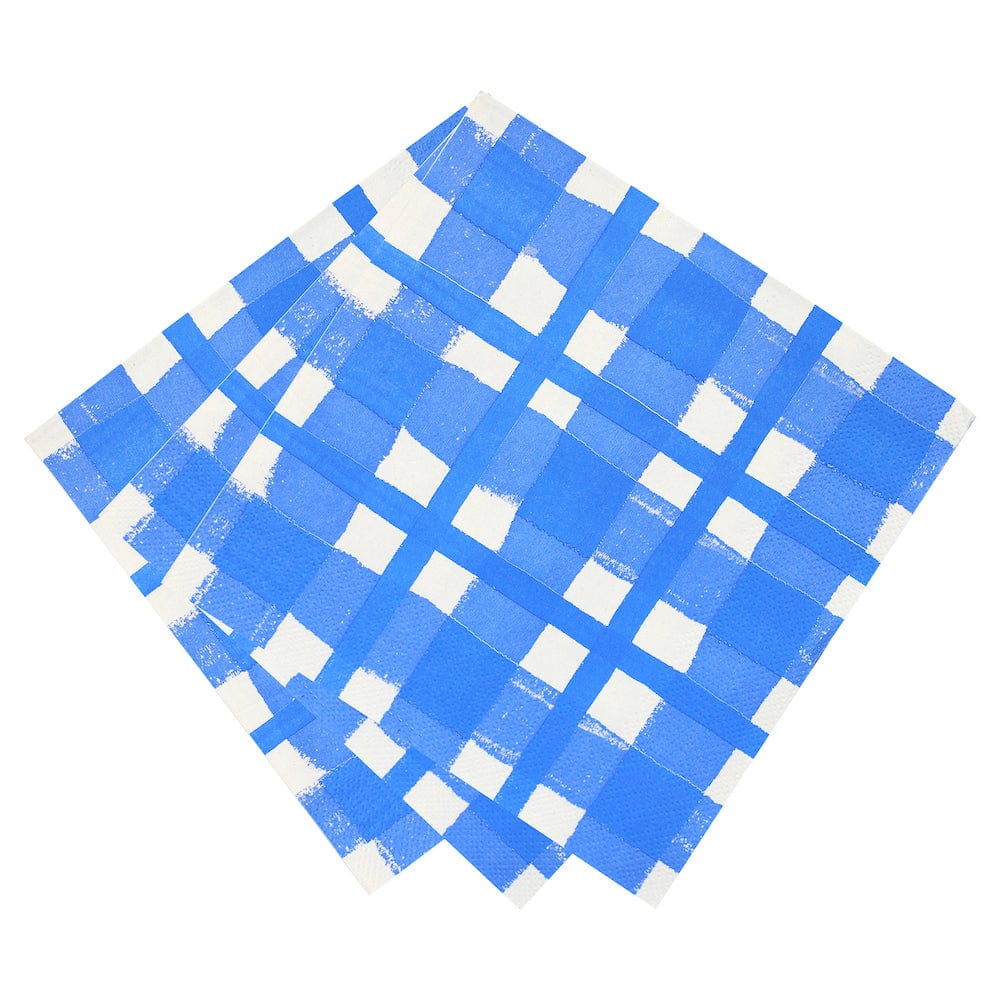 Blue & White Check Recycled Paper Napkins - 20 Pack - Image 2