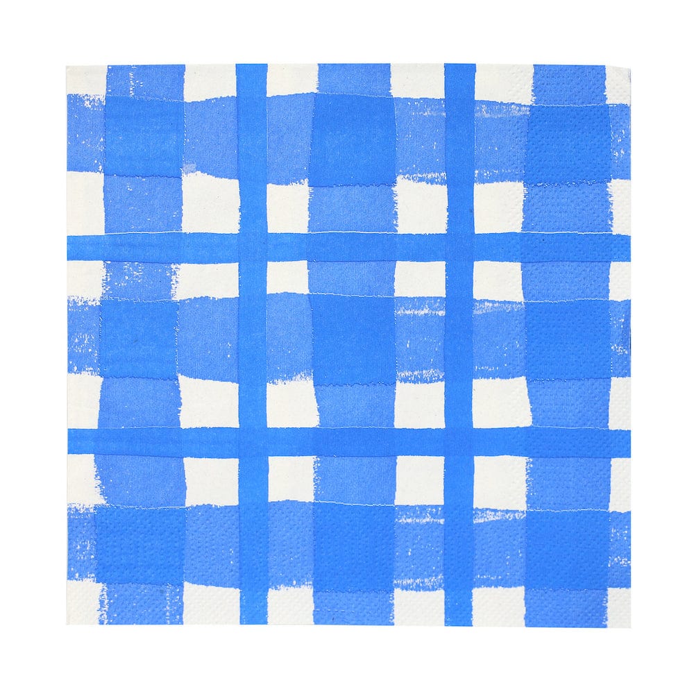 Blue & White Check Recycled Paper Napkins - 20 Pack - Image 3