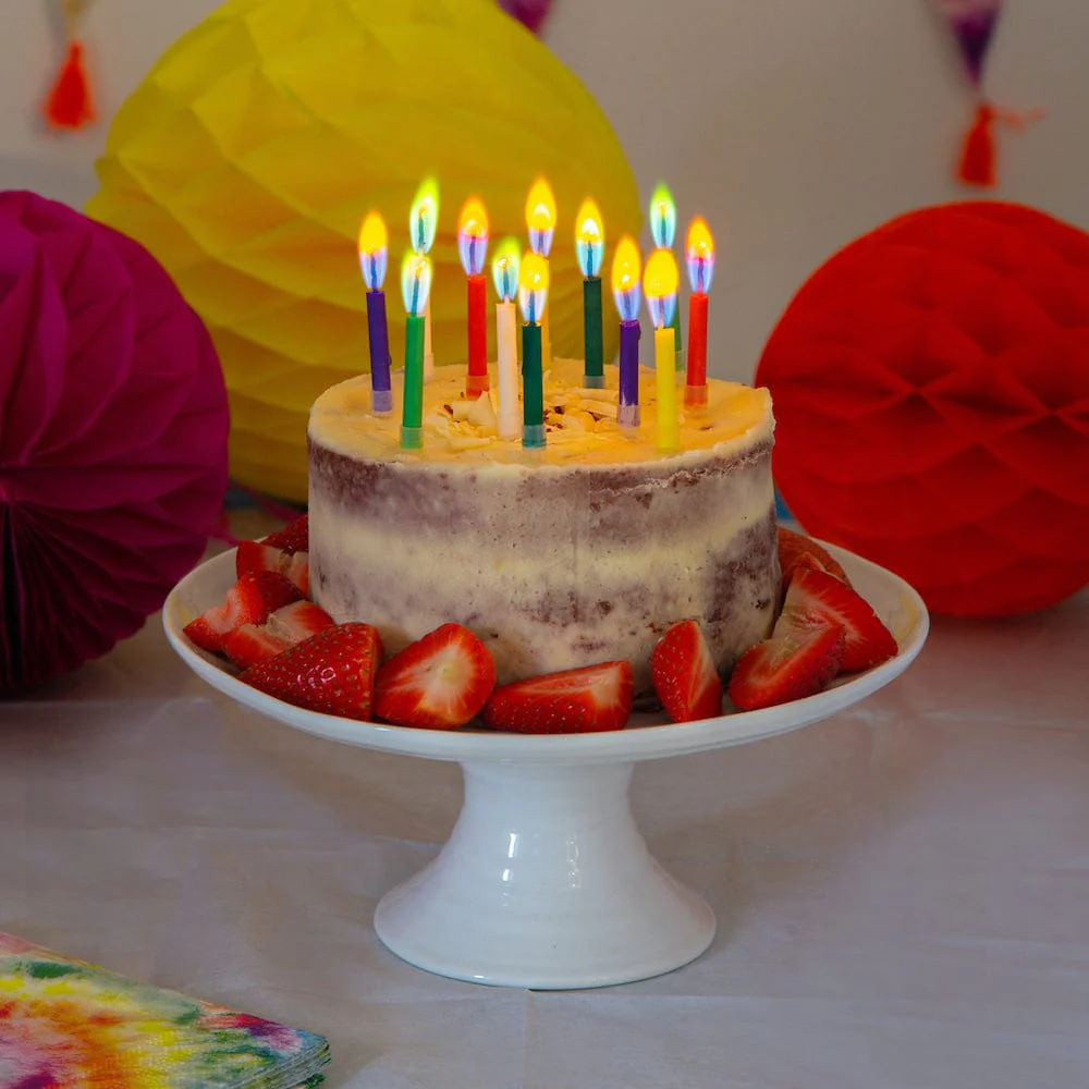 Rainbow Birthday Candles With Coloured Flames - 12 Pack - Image 2