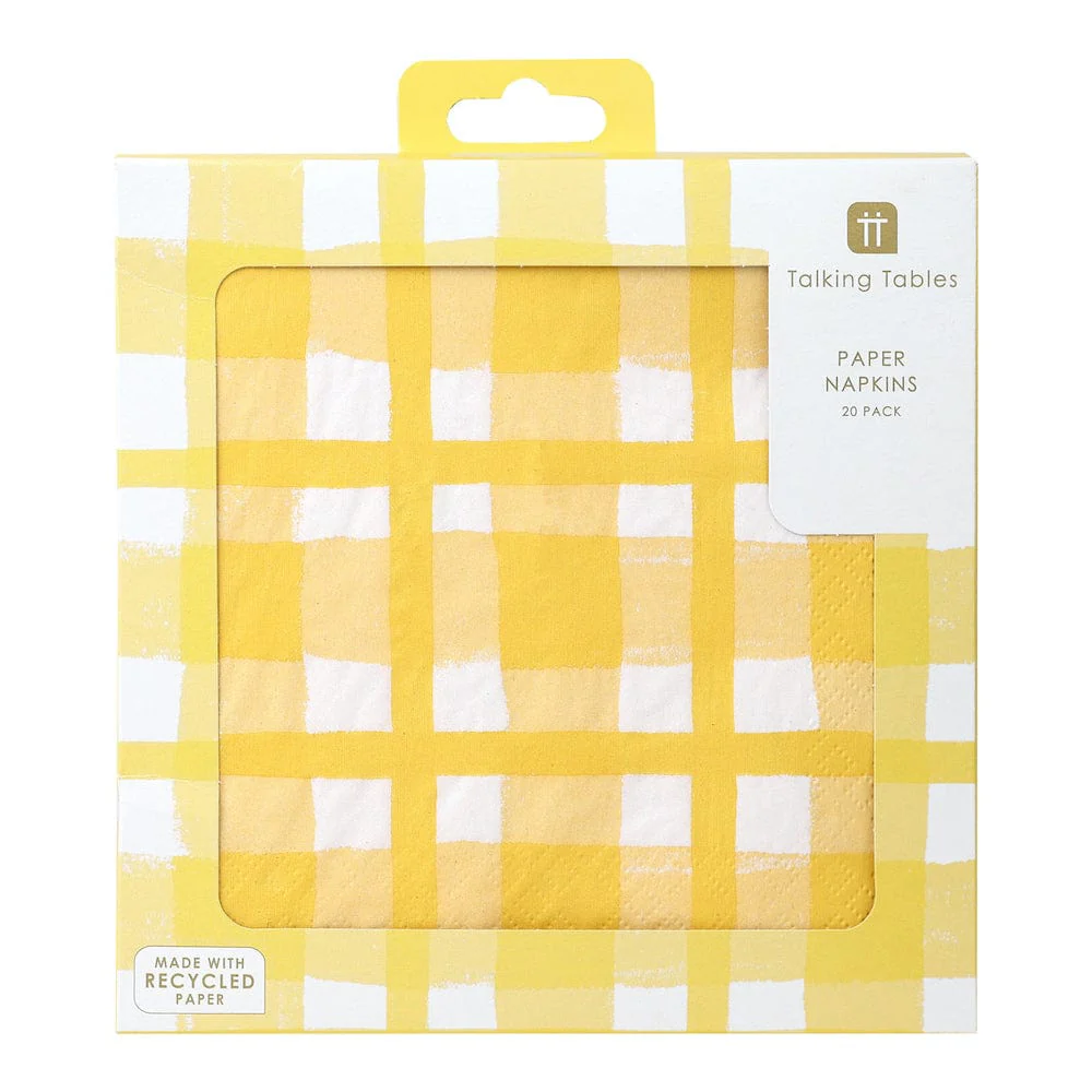 Yellow & White Check Recycled Paper Napkins - 20 Pack