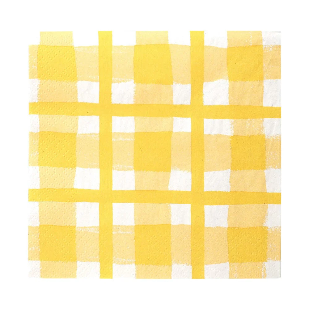 Yellow & White Check Recycled Paper Napkins - 20 Pack - Image 2