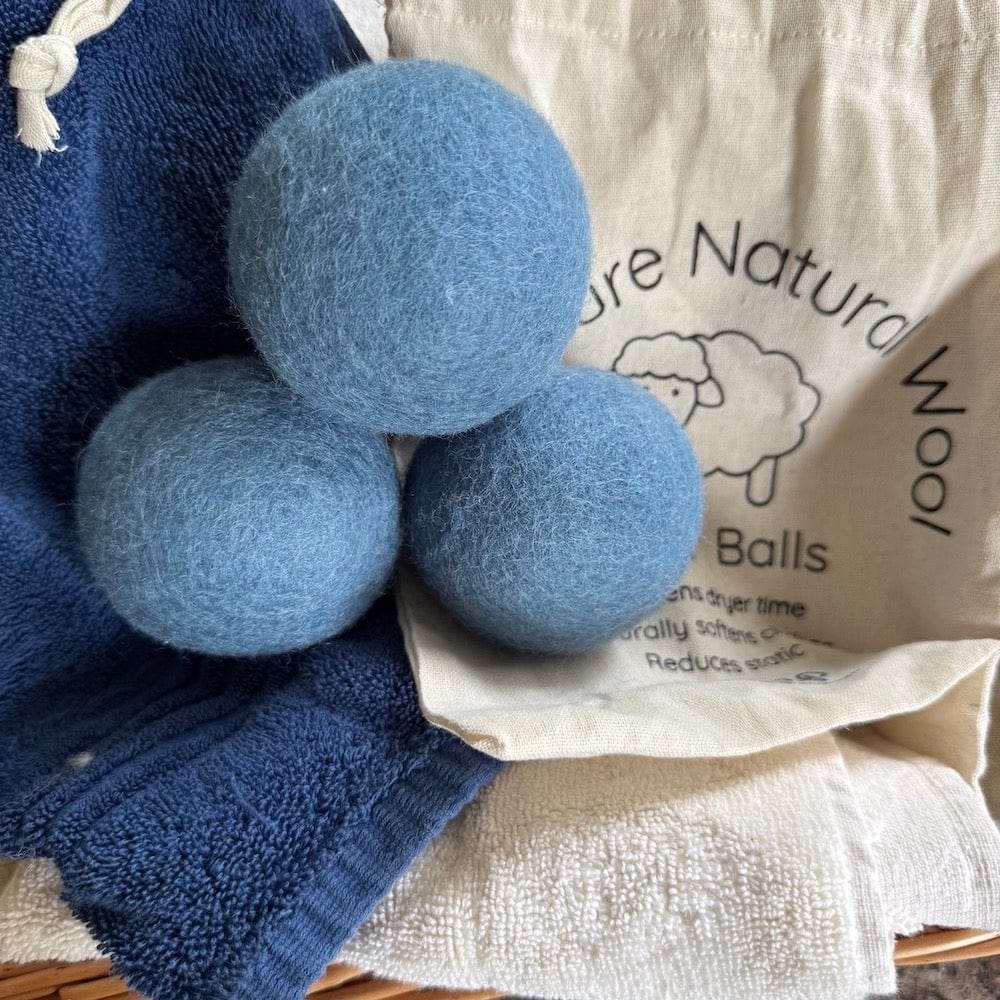 Wool Dryer Balls - Blue Set of 3 & Storage Bag - Image 3