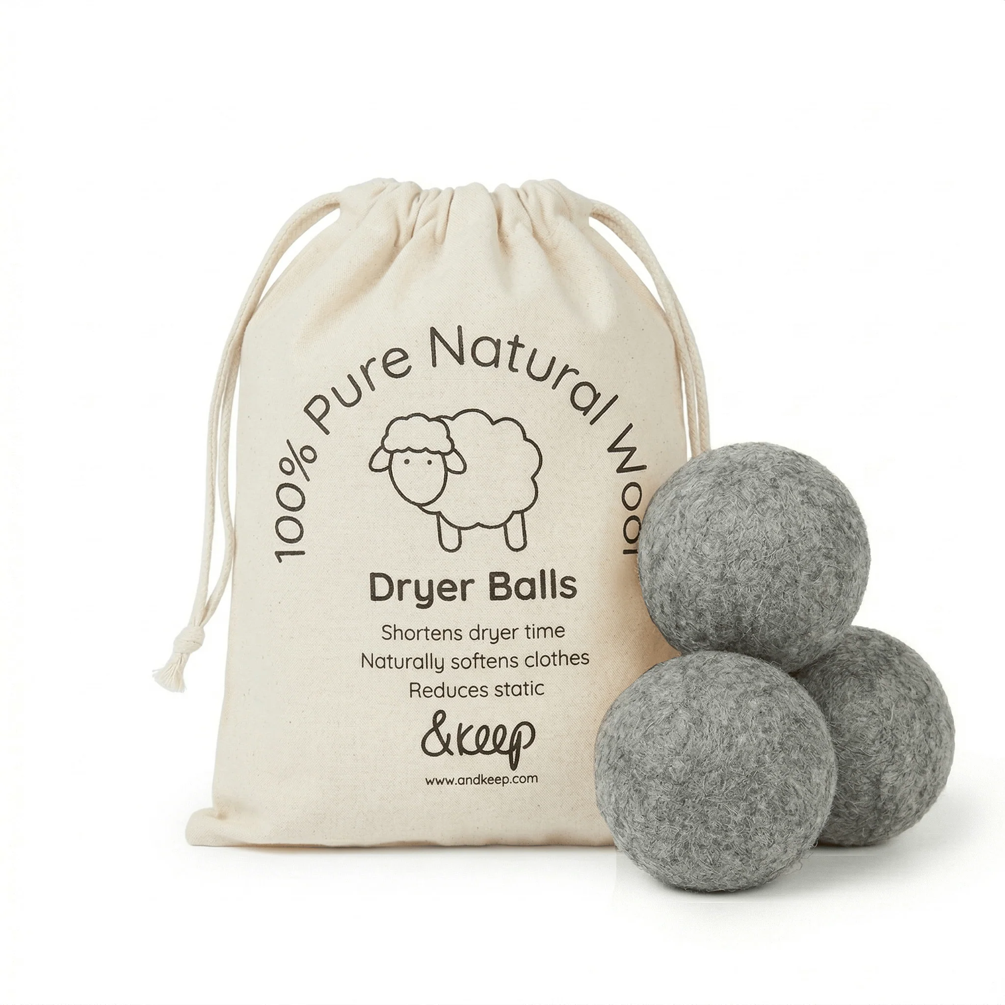 Wool Dryer Balls - Grey Set of 3 & Storage Bag