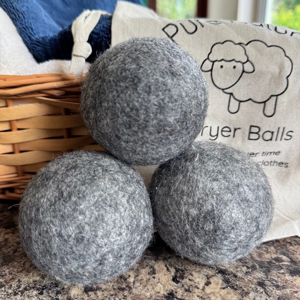 Wool Dryer Balls - Grey Set of 3 & Storage Bag - Image 2