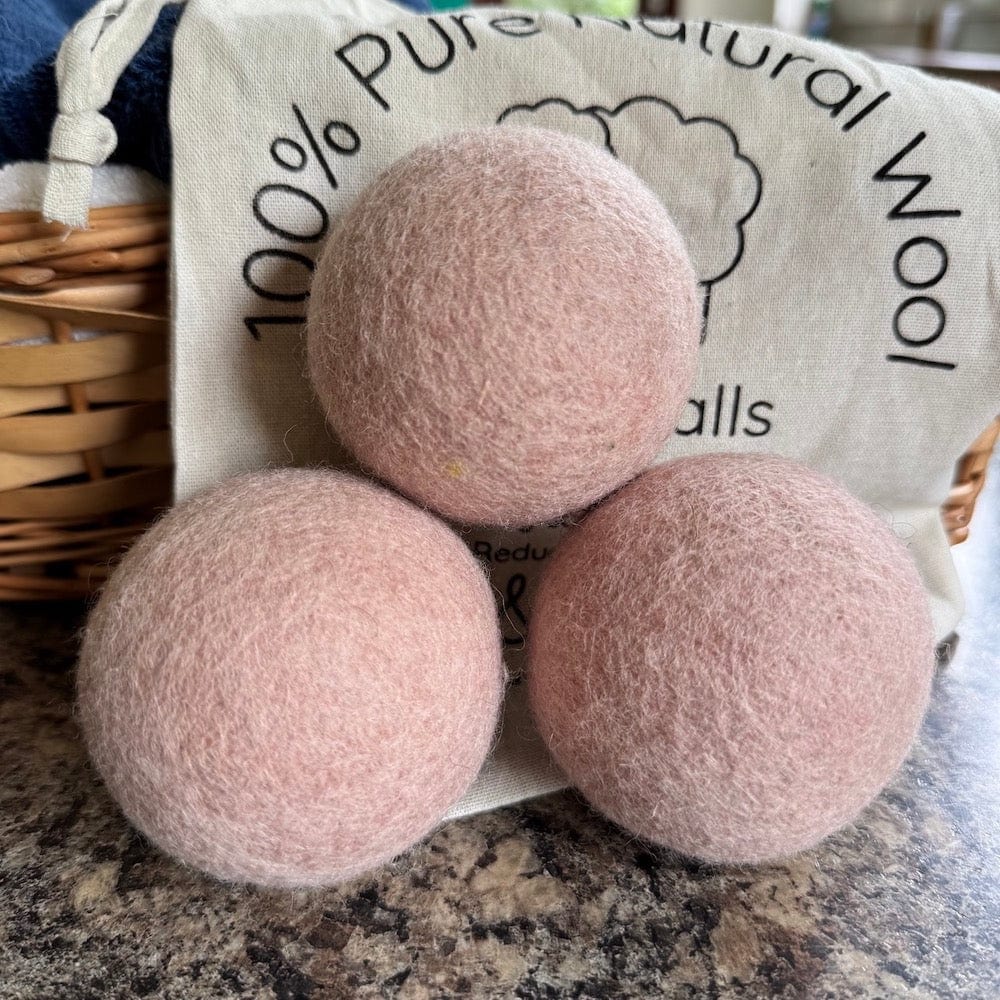 Wool Dryer Balls - Pink Set of 3 & Storage Bag - Image 2