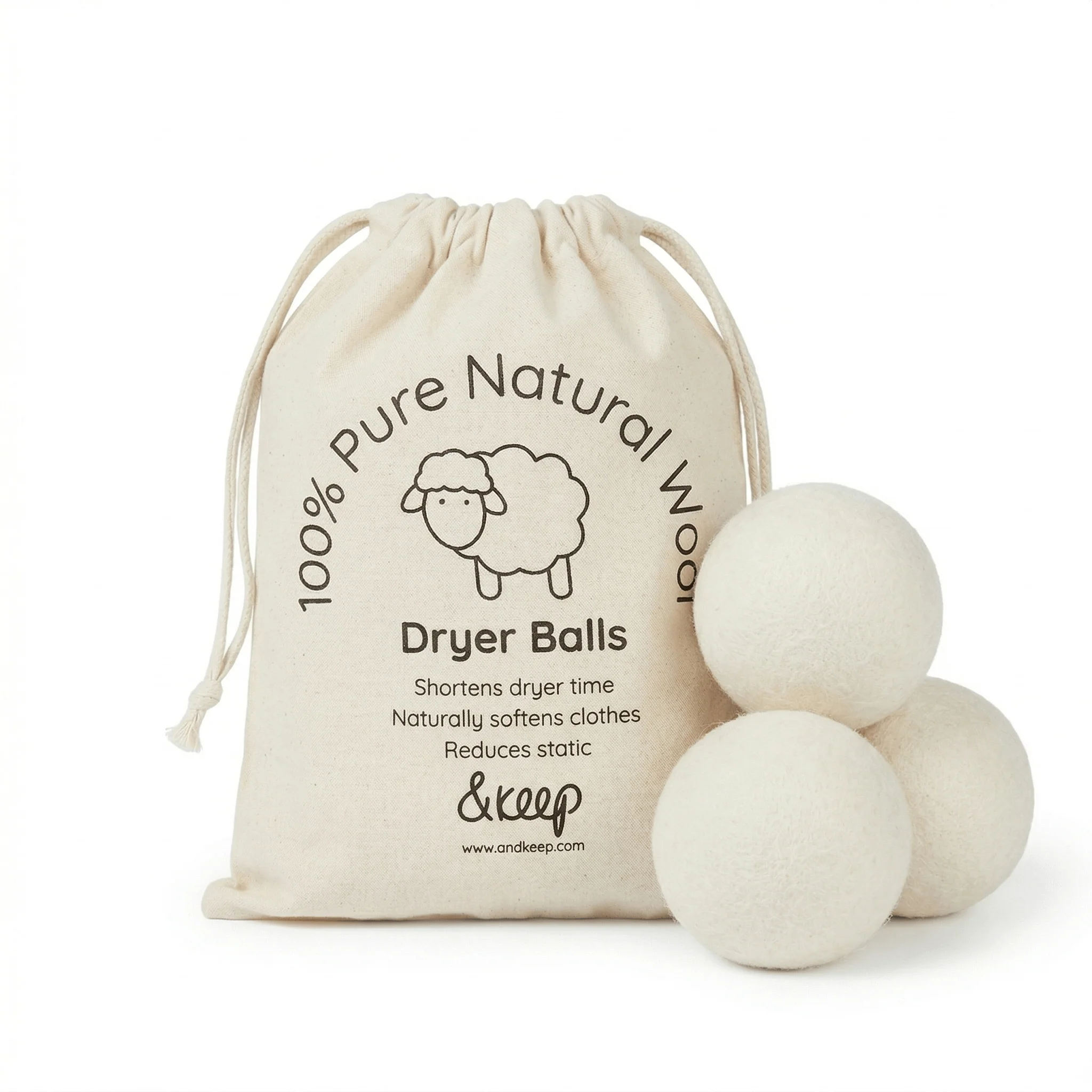 Wool Dryer Balls - Cream Set of 3 & Storage Bag