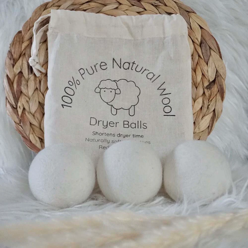 Wool Dryer Balls - Cream Set of 3 & Storage Bag - Image 2